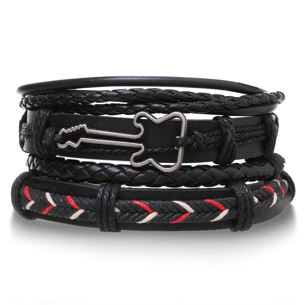 Leather Bracelets for Men 4Pcs Braided Wrap Wristband Set