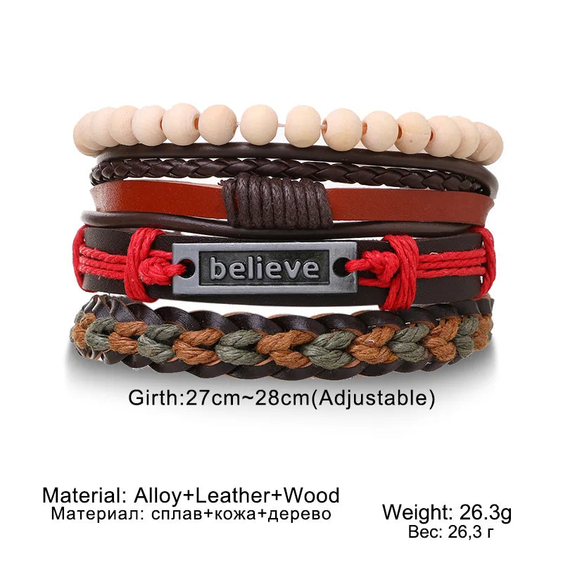 Leather Bracelets for Men 4Pcs Braided Wrap Wristband Set
