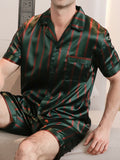 Men Pajama Set Two Piece Striped Short Sleeve Sleepwear