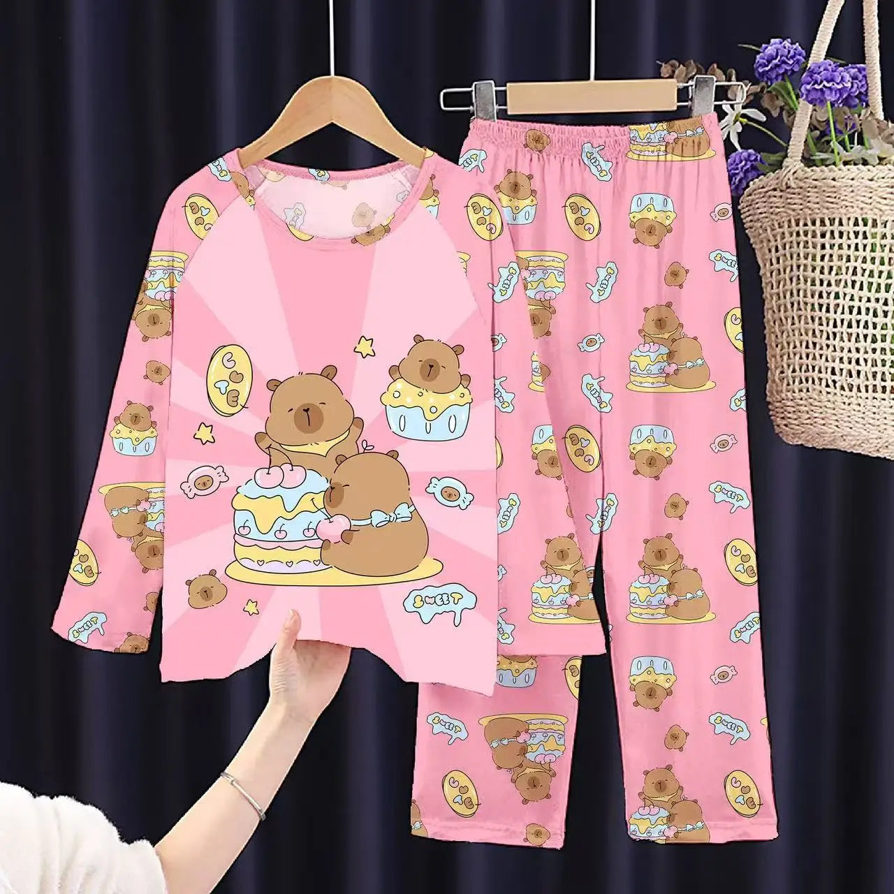Kids Cartoon Pajama Set Capibara Long Sleeve Sleepwear