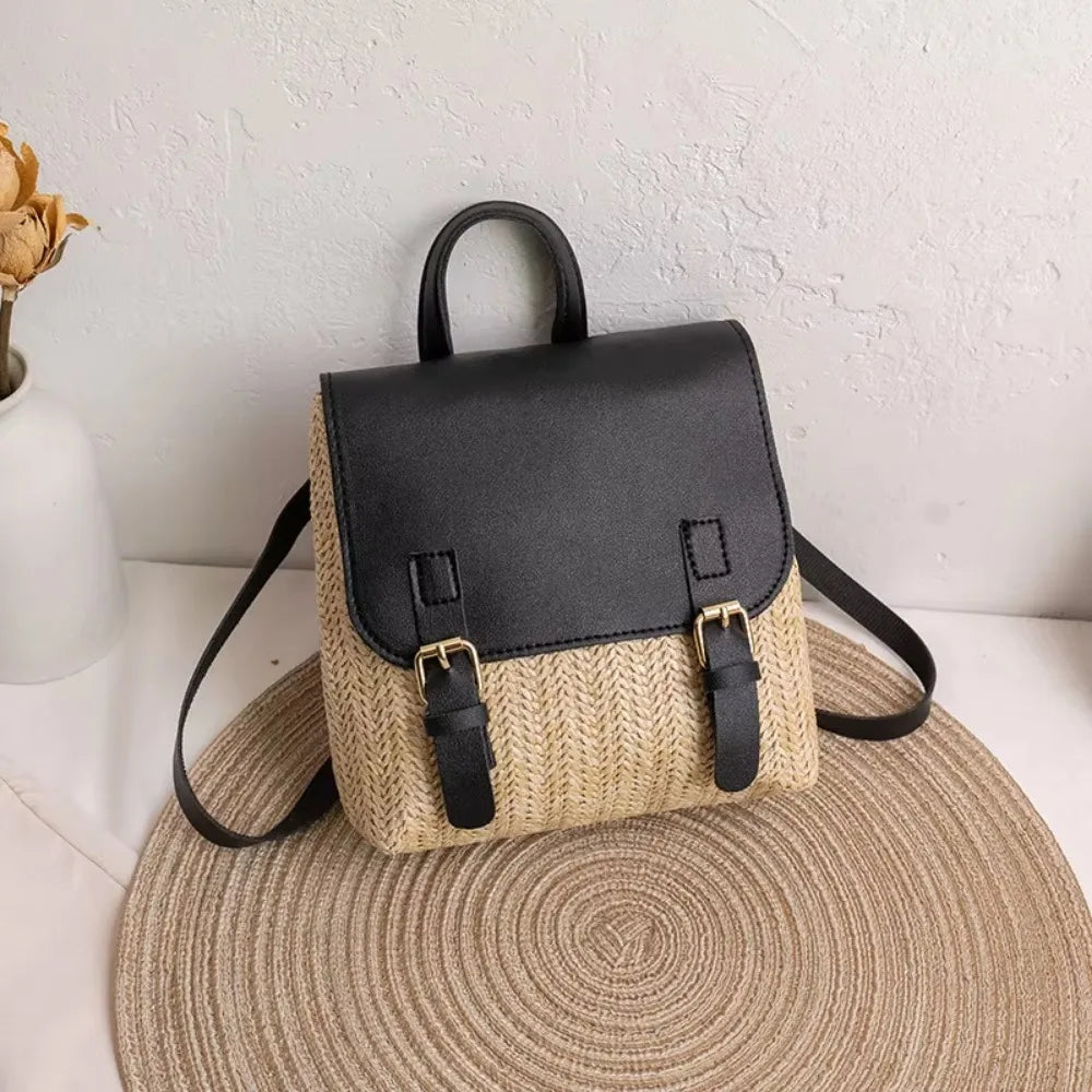 Women Backpack Woven Stitching Shoulder Bag for Daily Use