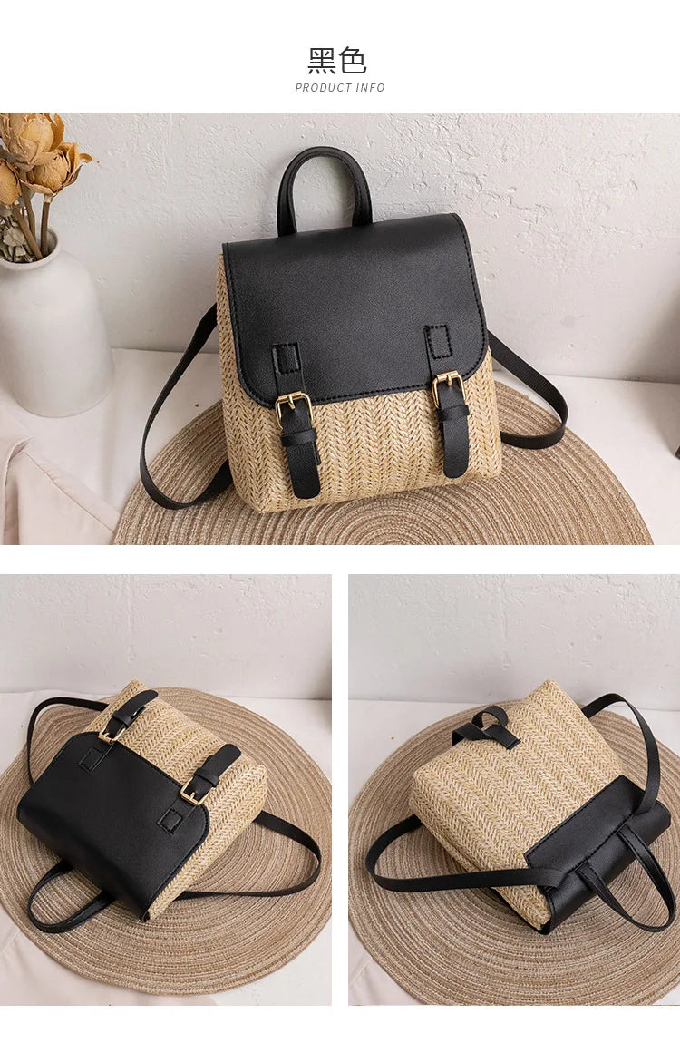 Women Backpack Woven Stitching Shoulder Bag for Daily Use