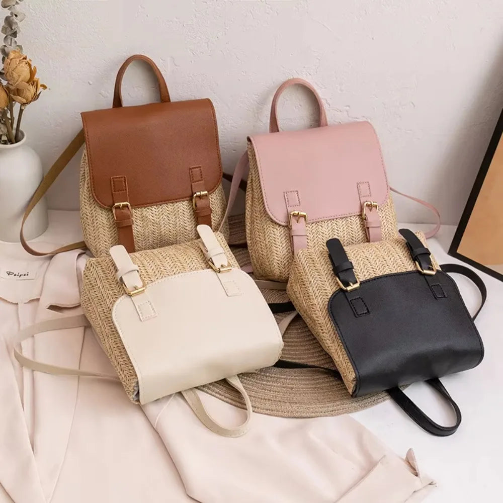 Women Backpack Woven Stitching Shoulder Bag for Daily Use