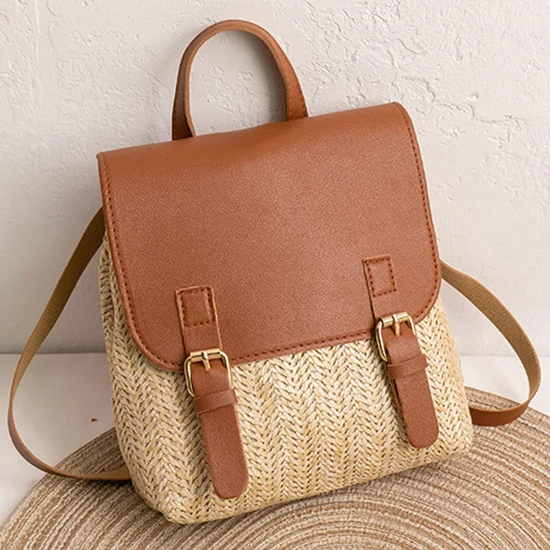 Women Backpack Woven Stitching Shoulder Bag for Daily Use
