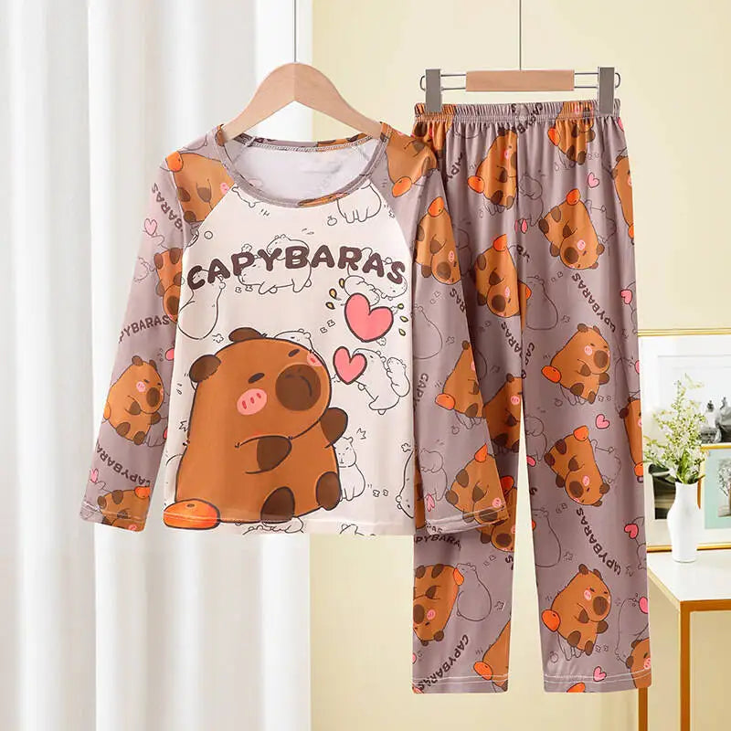 Kids Cartoon Pajama Set Capibara Long Sleeve Sleepwear