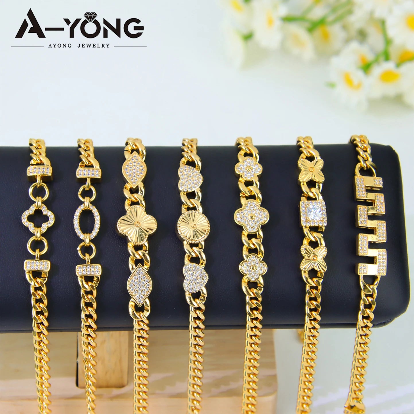 Dubai Fashion Bracelet 21K Gold Plated Zirconia Cuban Chain