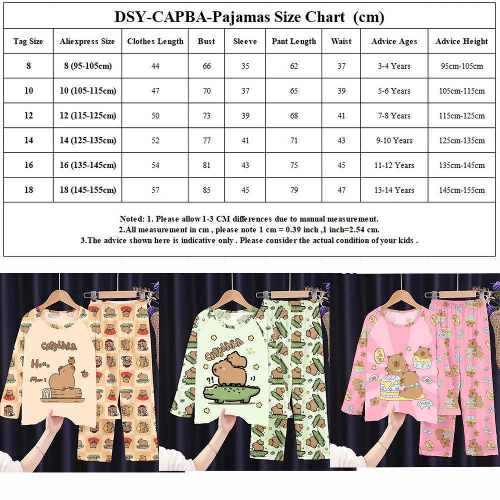 Kids Cartoon Pajama Set Capibara Long Sleeve Sleepwear