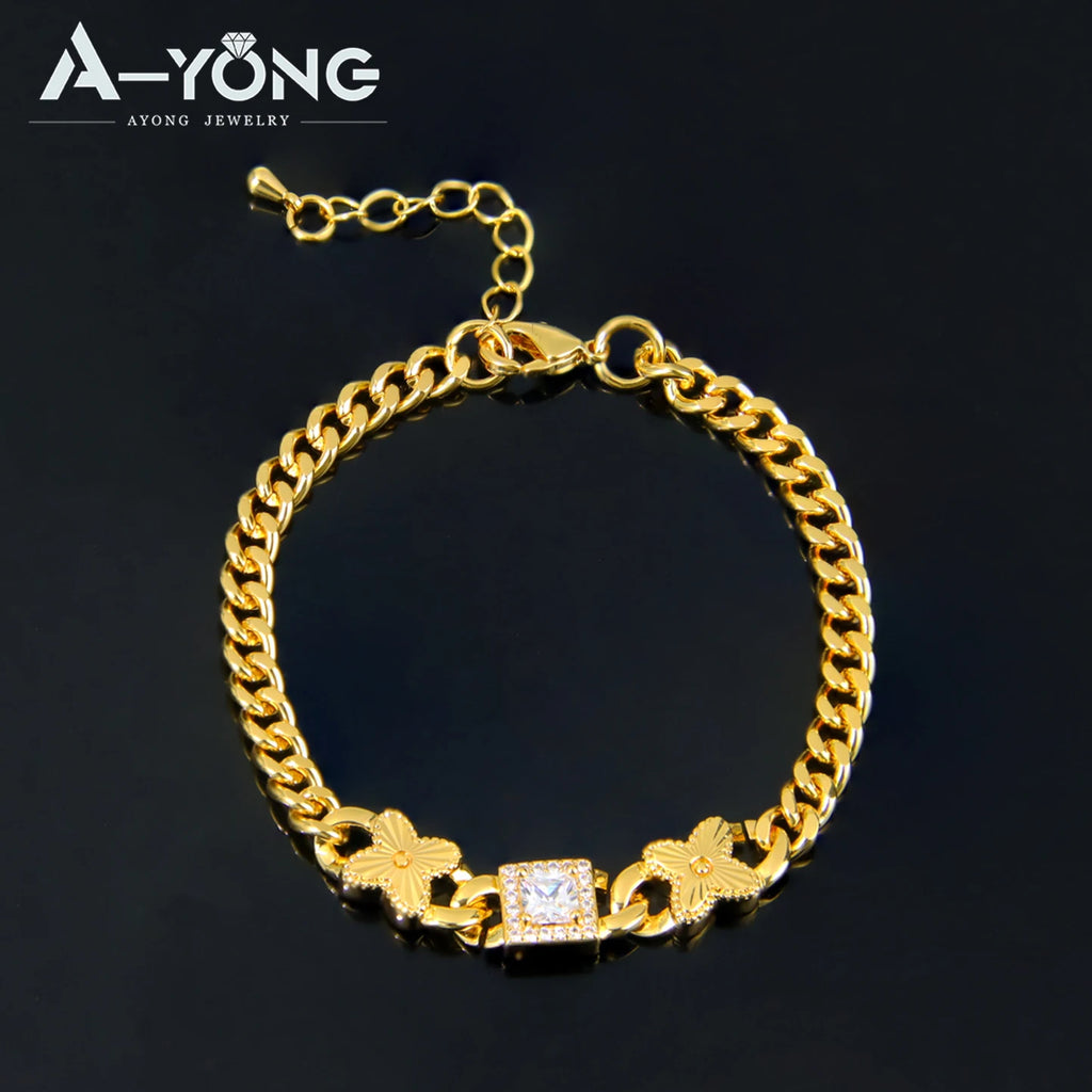 Dubai Fashion Bracelet 21K Gold Plated Zirconia Cuban Chain