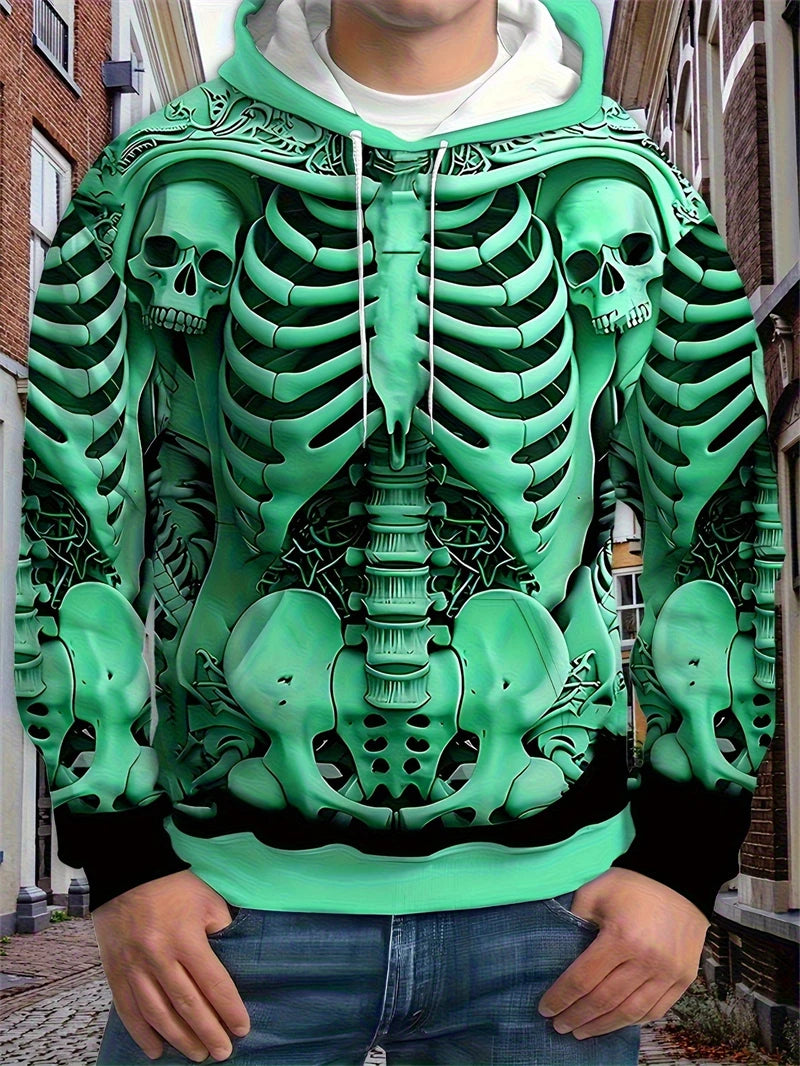 Gothic Print Hoodie Skull Graphic Y2K Sweatshir