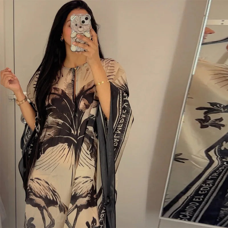Floral Maxi Dress Oversize V-Neck Beach Dress for Women