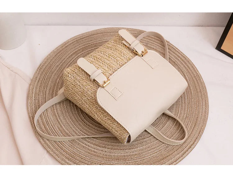 Women Backpack Woven Stitching Shoulder Bag for Daily Use