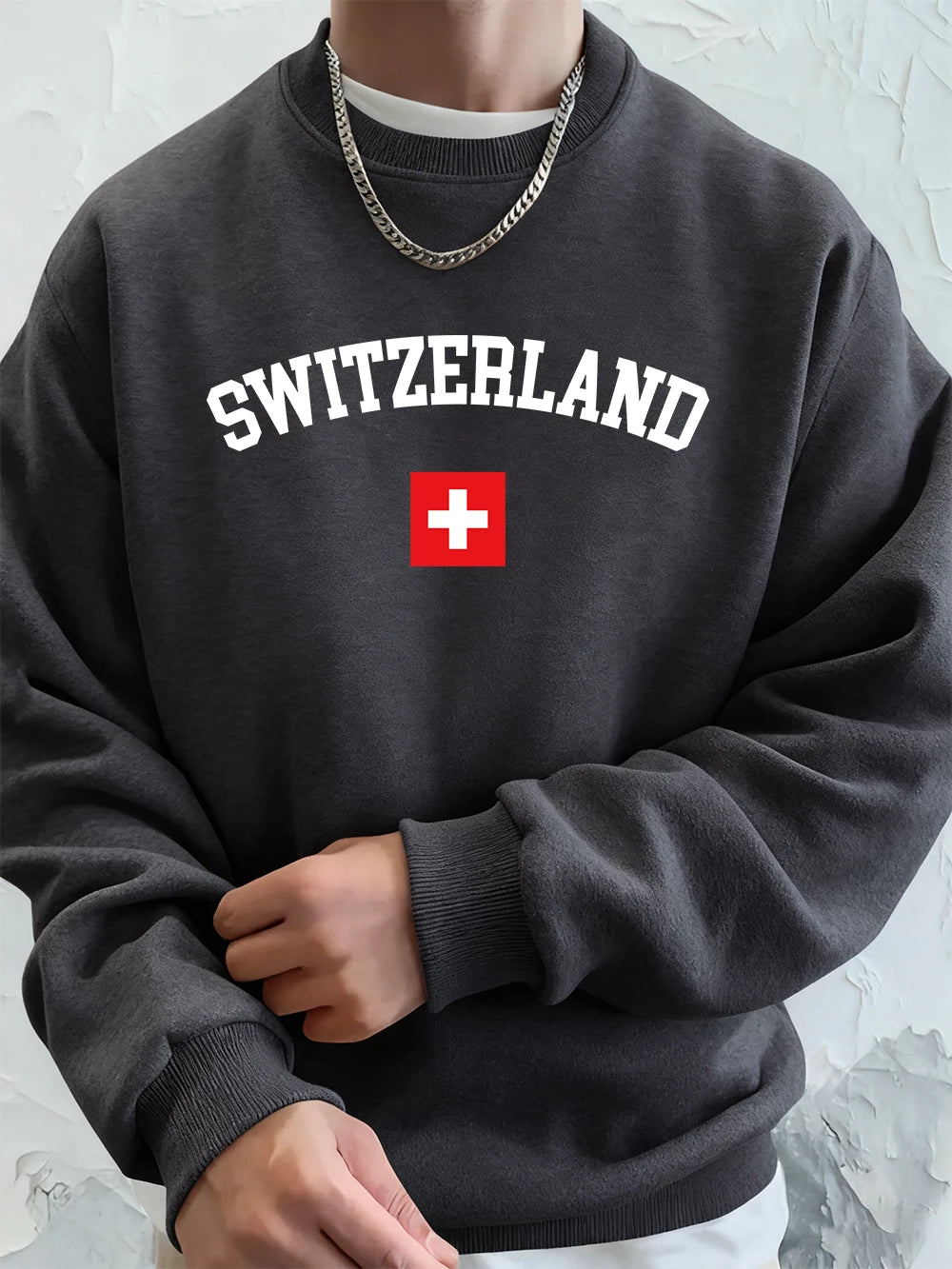 Switzerland Flag Hoodie Oversized Fleece Men’s Sweatshirt