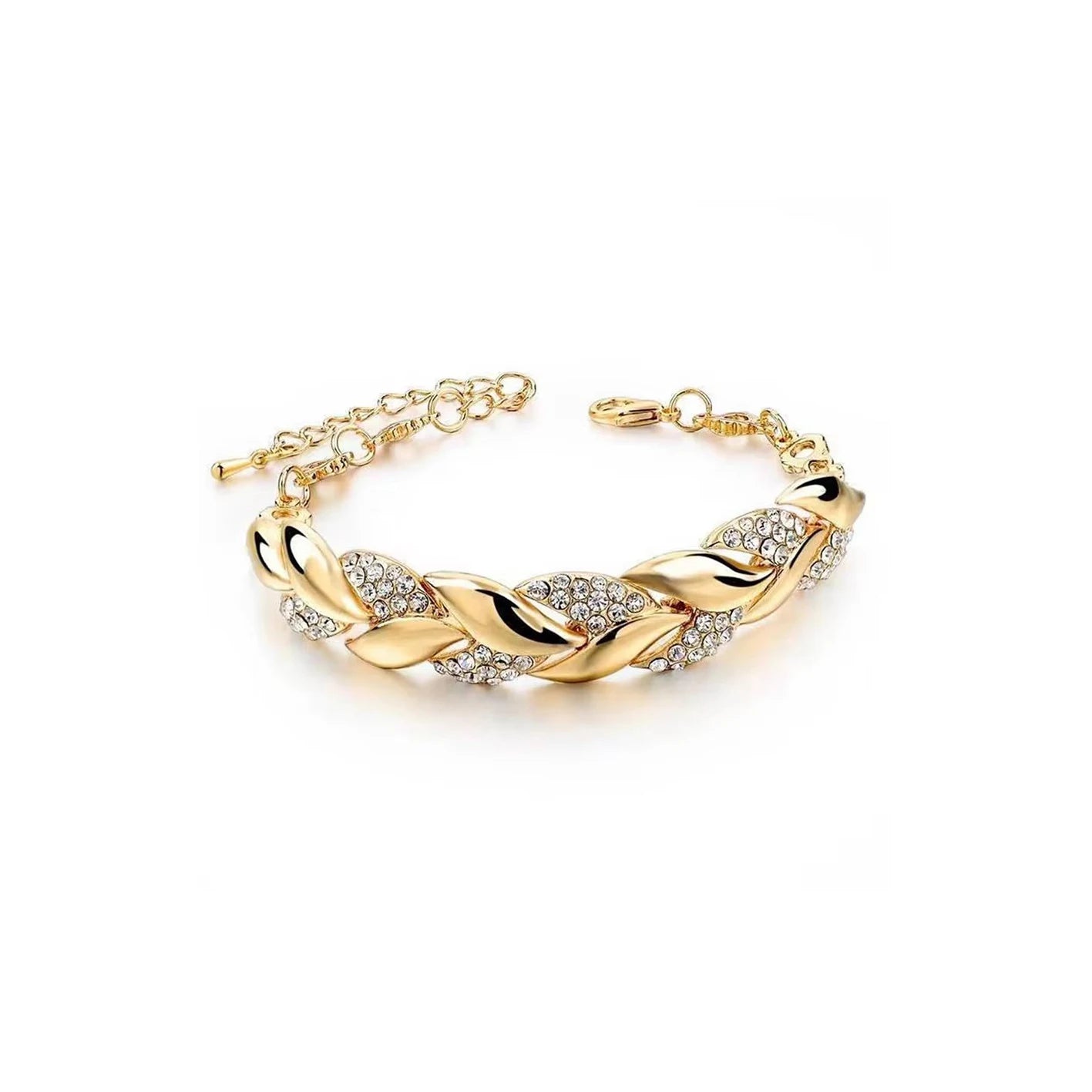 Luxury Braided Leaf Bracelet with Crystal Charm for Women