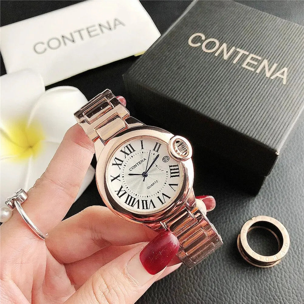 Luxury Quartz Watch Stainless Steel Blue Balloon Date Watch