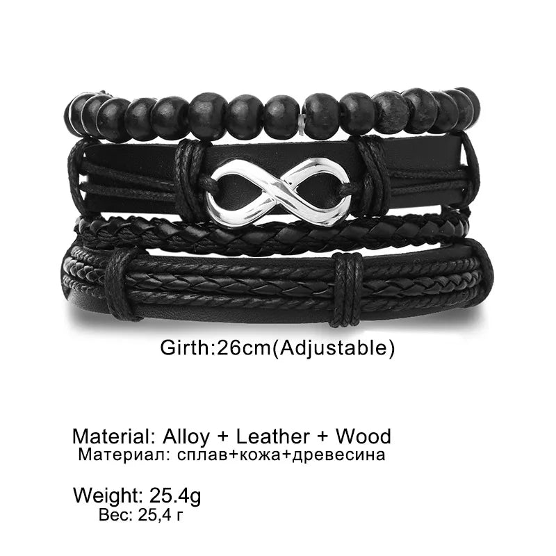 Leather Bracelets for Men 4Pcs Braided Wrap Wristband Set