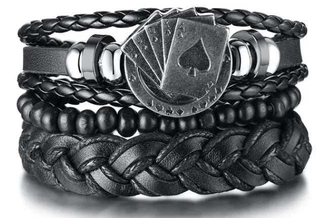Leather Bracelets for Men 4Pcs Braided Wrap Wristband Set
