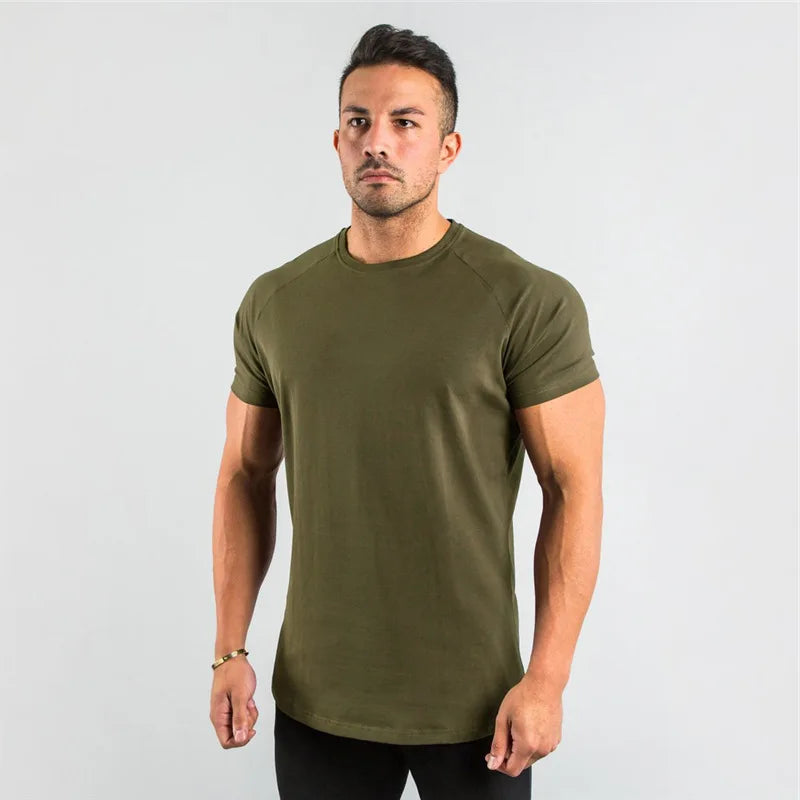Men Fitness T-Shirt Short Sleeve Cotton Gym Tee