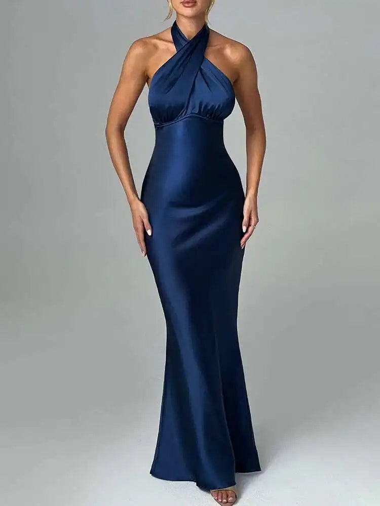 Bodycon Maxi Dress Halter Backless Party Dress for Women