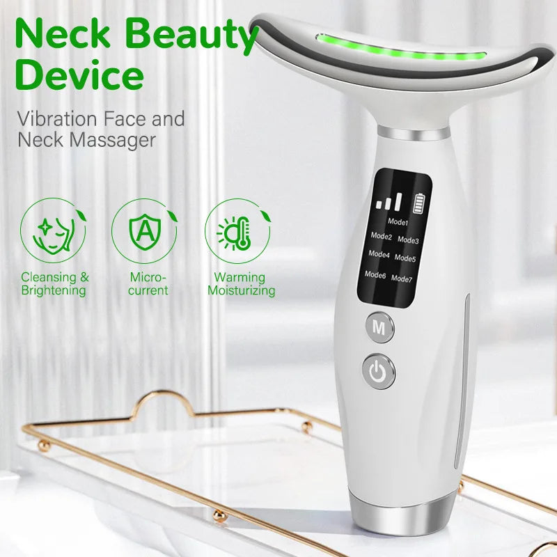 Facial Neck Massager 7 Color Vibrating EMS Micro-current Neck Face Beauty Device for Enhanced Face Neck and Shoulder Care