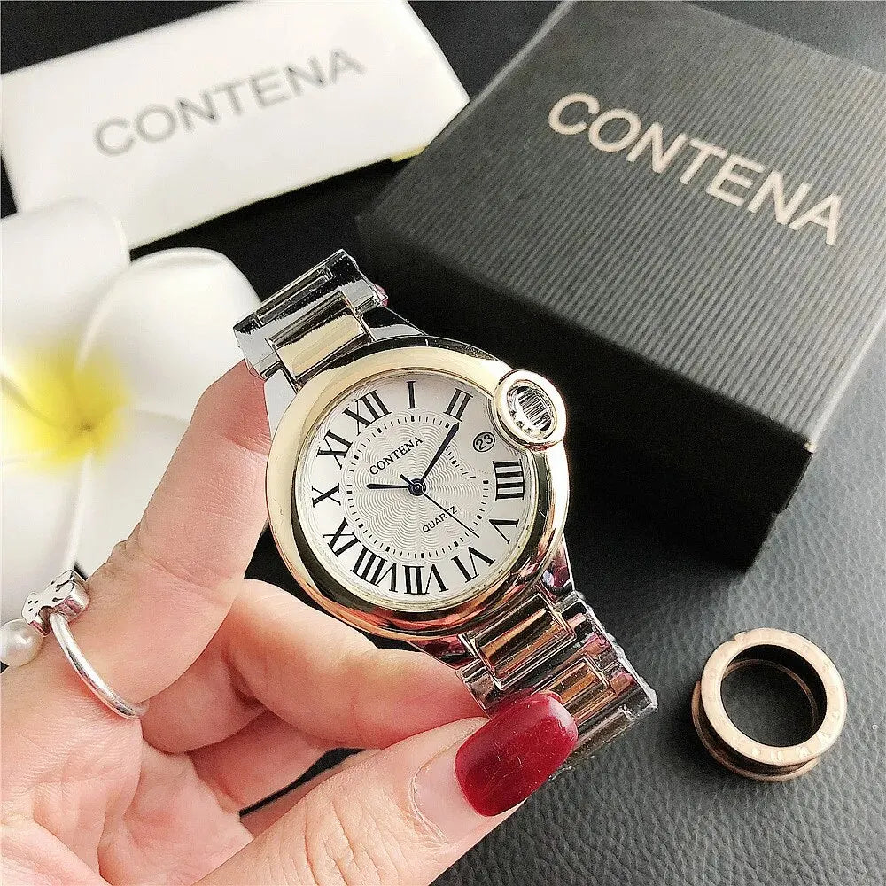 Luxury Quartz Watch Stainless Steel Blue Balloon Date Watch