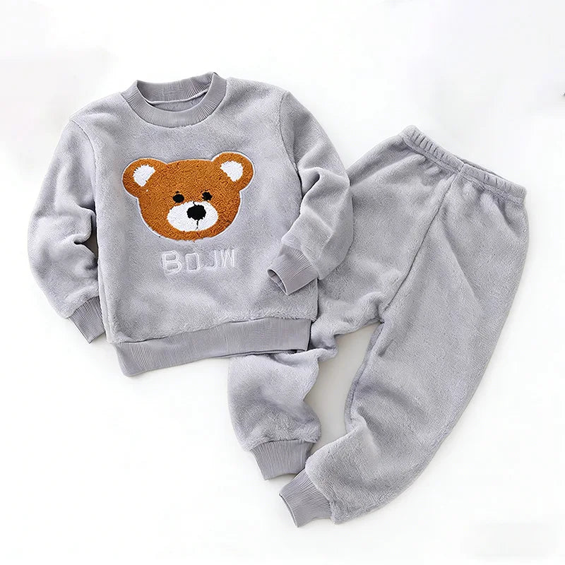 Kids Flannel Pajamas 2Pcs Warm Coral Fleece Sleepwear