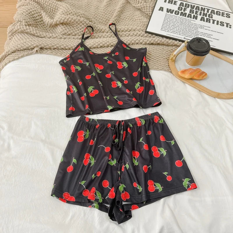 Printed Cami Pajama Set Sleeveless Top and Shorts Sleepwear