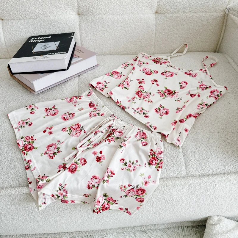 Printed Cami Pajama Set Sleeveless Top and Shorts Sleepwear