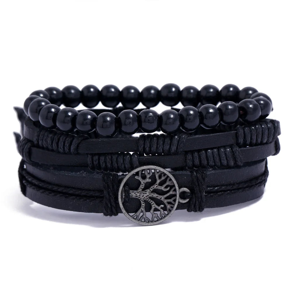 Leather Bracelets for Men 4Pcs Braided Wrap Wristband Set
