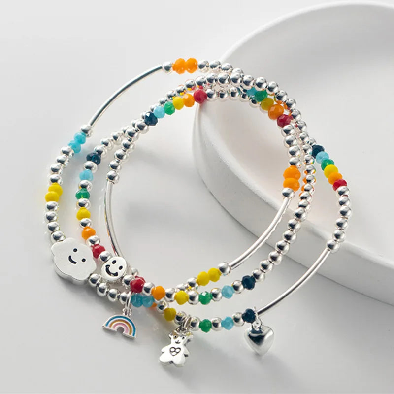Sterling Silver Bracelet with Colorful Handmade Beads