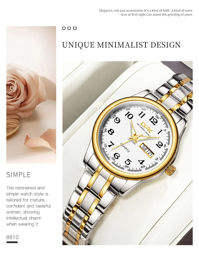 Women Quartz Watch Waterproof Classic Stainless Steel Watch