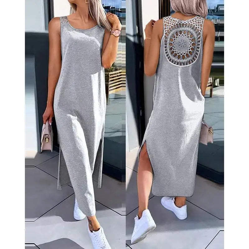 Sleeveless Summer Dress Hollow Slit Casual Dress for Women