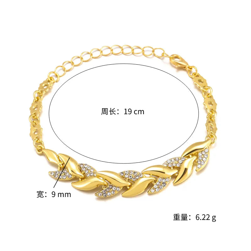 Luxury Braided Leaf Bracelet with Crystal Charm for Women