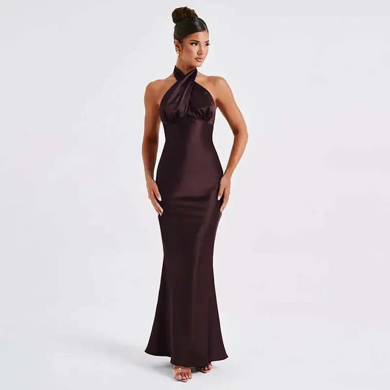 Bodycon Maxi Dress Halter Backless Party Dress for Women
