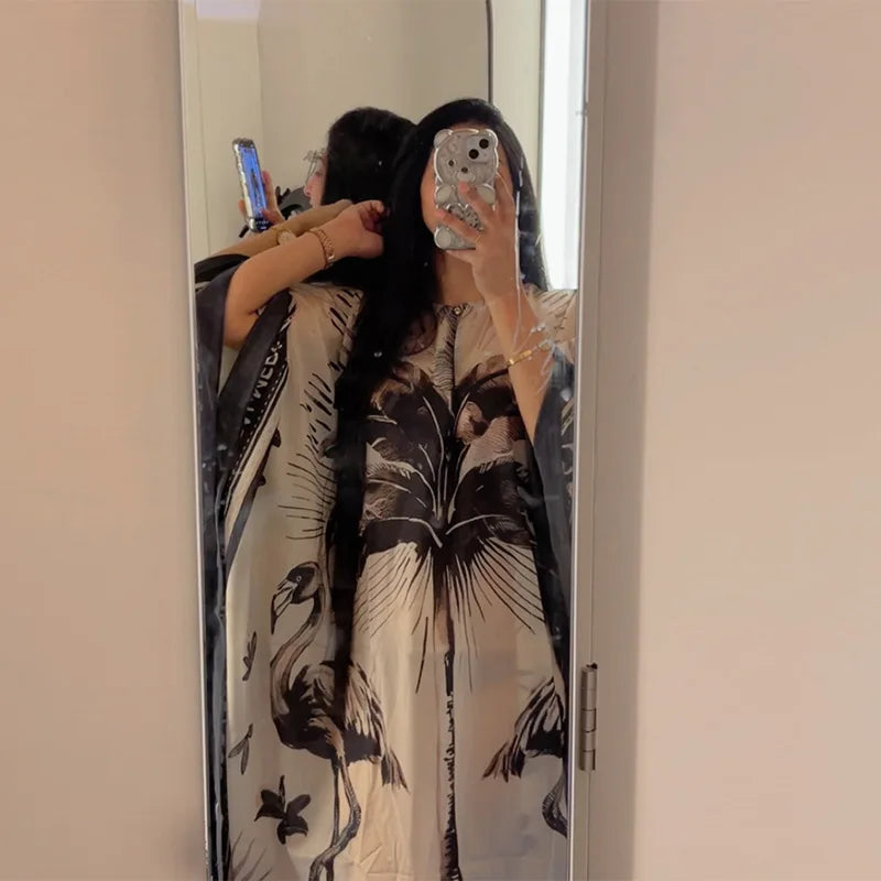 Floral Maxi Dress Oversize V-Neck Beach Dress for Women