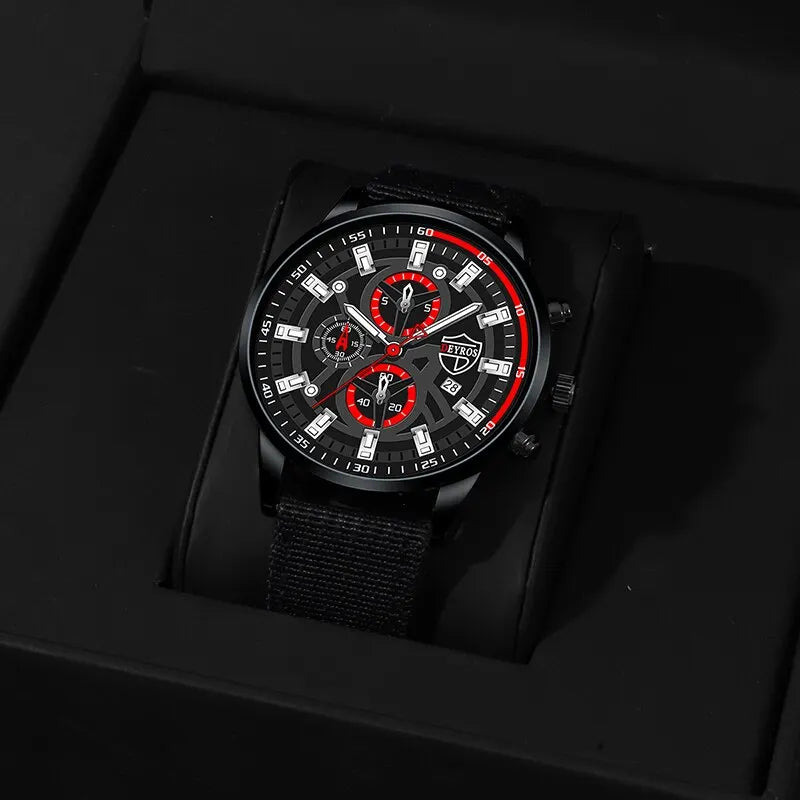 Mens Watch Set 3PCS Quartz Watch Necklace and Bracelet