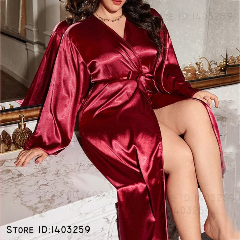 atin Long Robe Plus Size Black Kimono Bathrobe