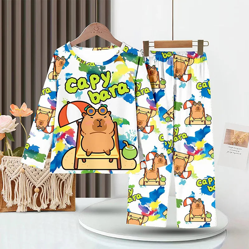 Kids Cartoon Pajama Set Capibara Long Sleeve Sleepwear