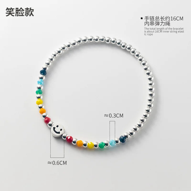 Sterling Silver Bracelet with Colorful Handmade Beads