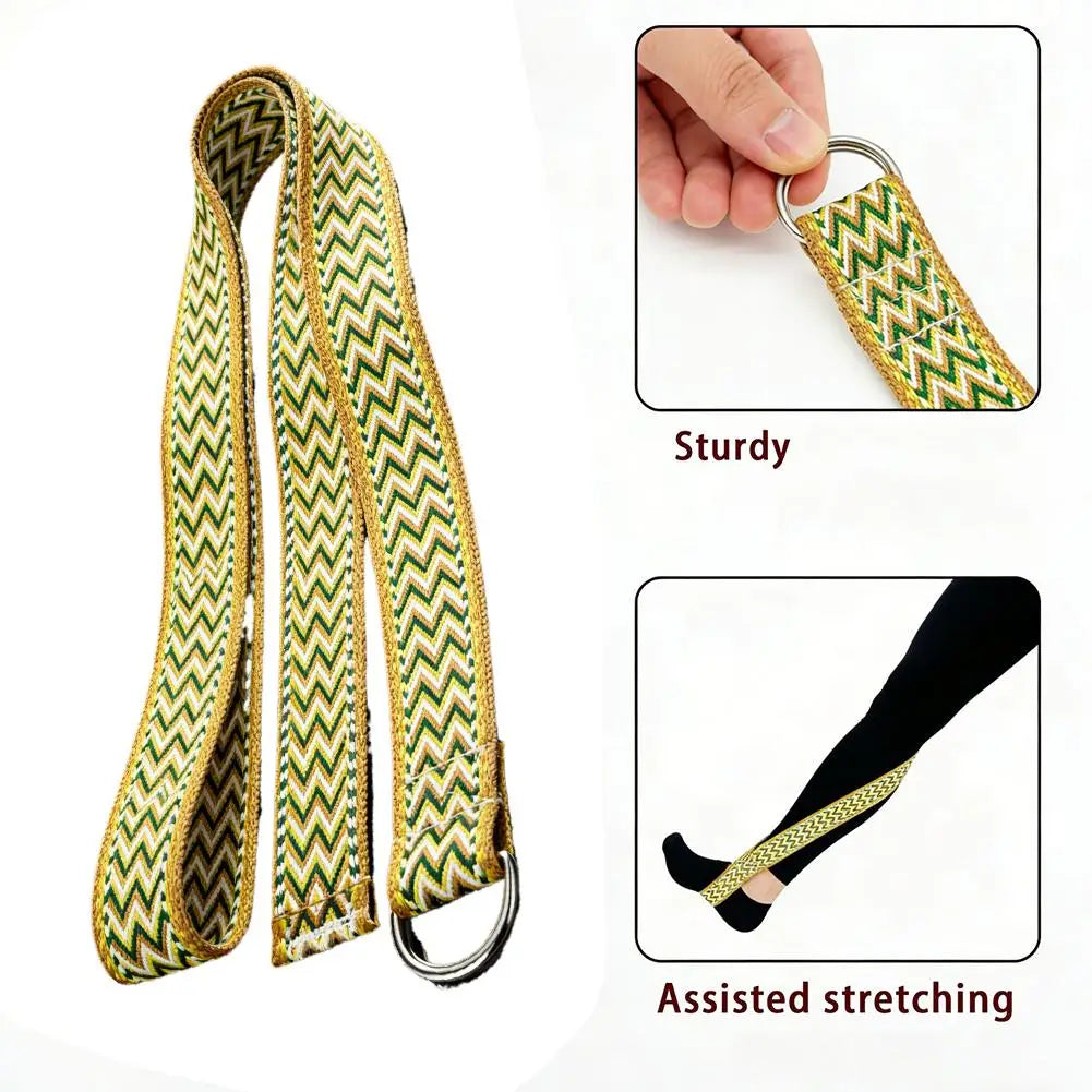 Yoga Stretch Strap Premium Cotton Blend with Metal D-Ring Buckle