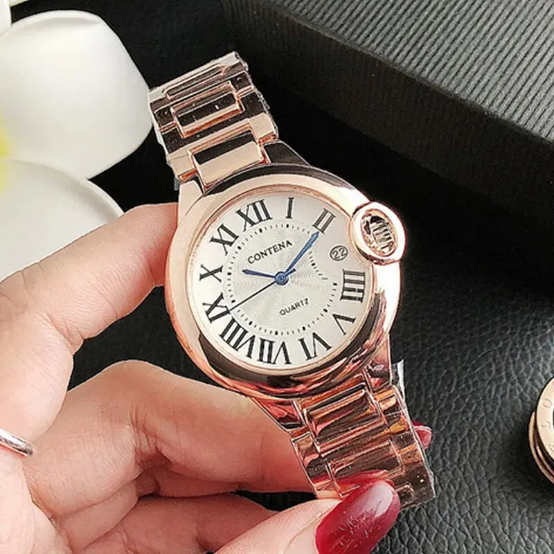 Luxury Quartz Watch Stainless Steel Blue Balloon Date Watch