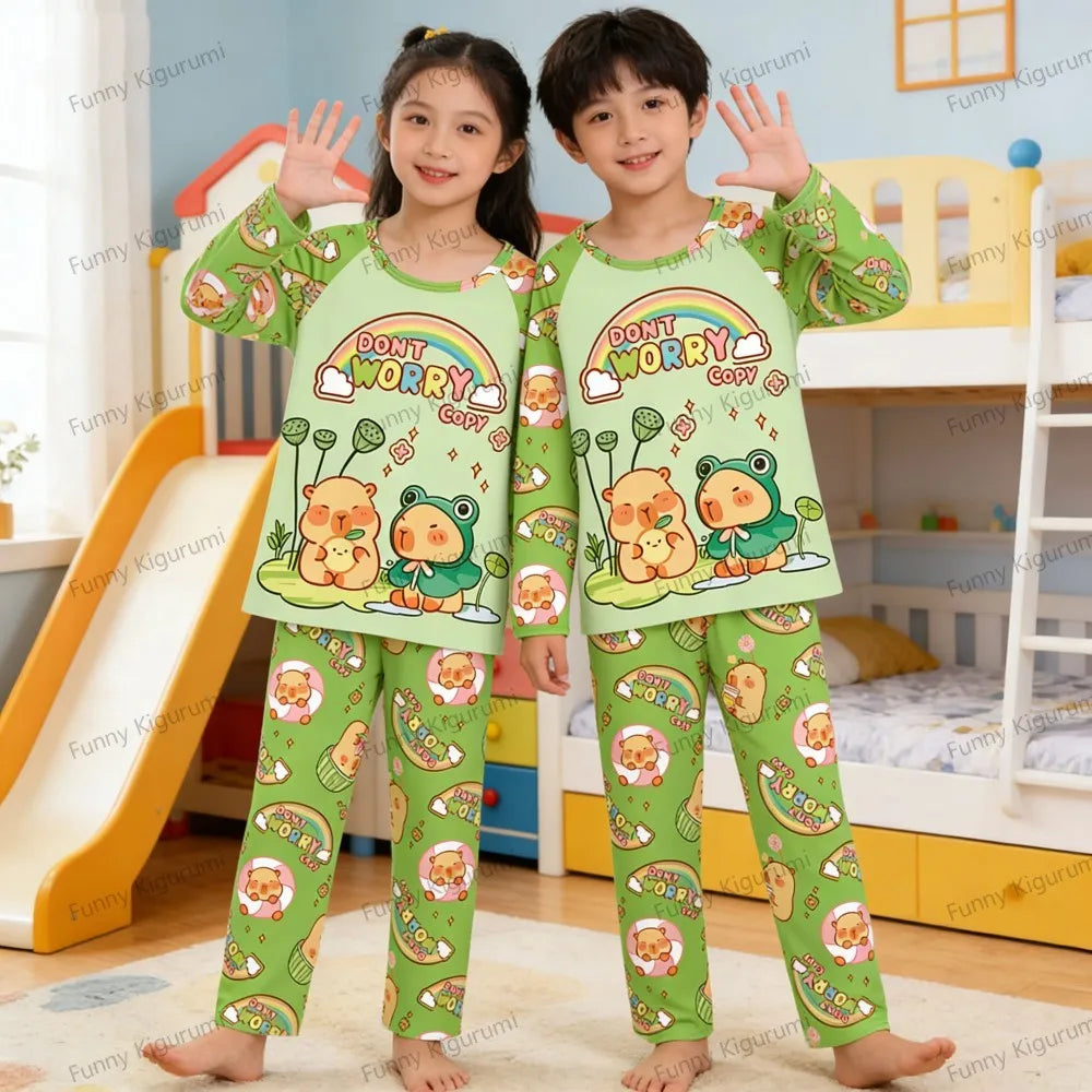 Kids Cartoon Pajama Set Capibara Long Sleeve Sleepwear