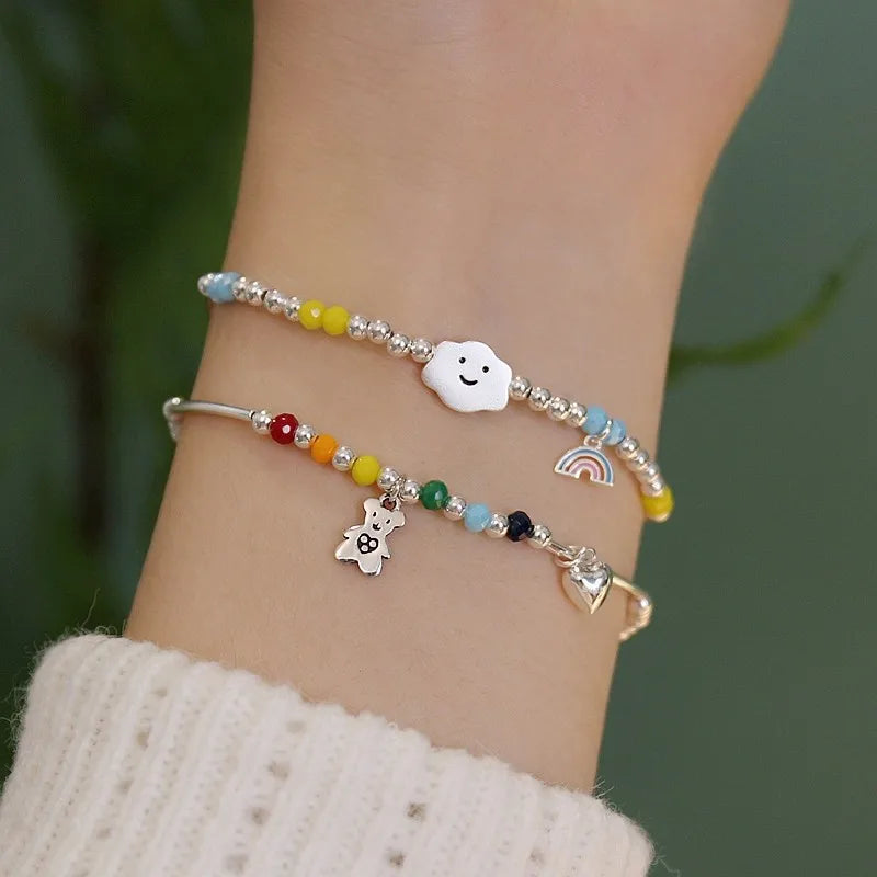 Sterling Silver Bracelet with Colorful Handmade Beads
