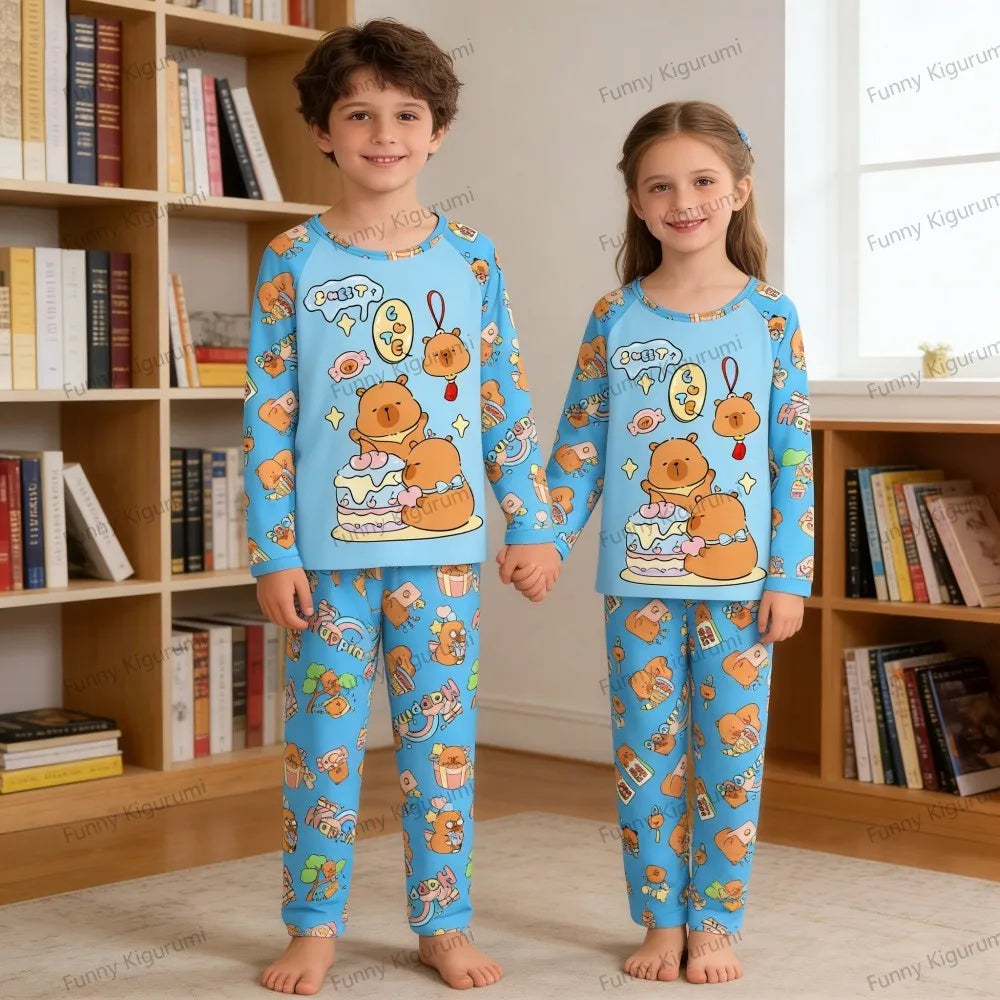 Kids Cartoon Pajama Set Capibara Long Sleeve Sleepwear