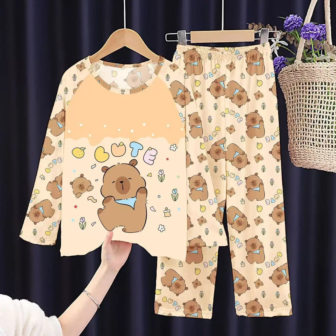 Kids Cartoon Pajama Set Capibara Long Sleeve Sleepwear