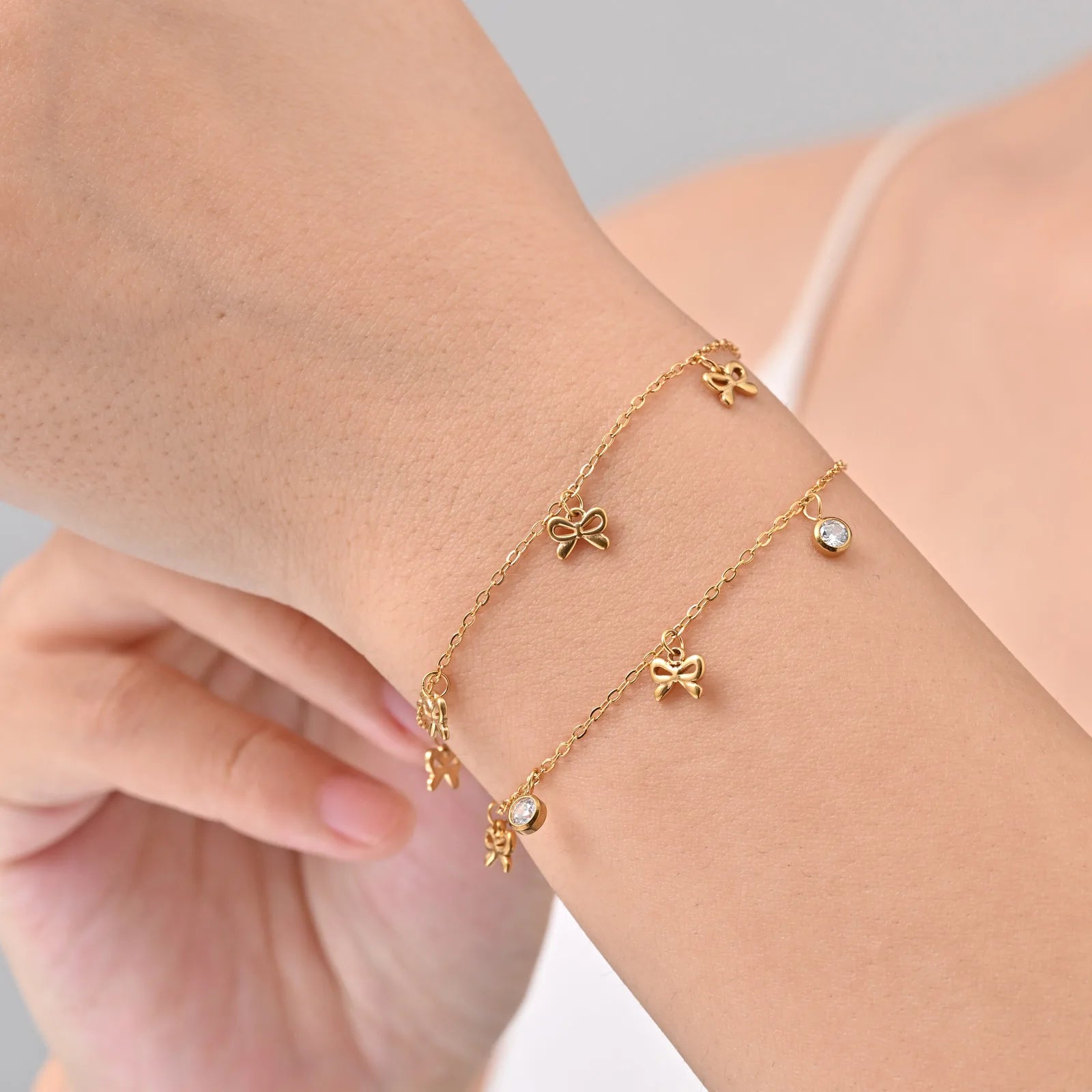 Bow Bracelet 18K Gold Plated Stainless Steel Ribbon Jewelry
