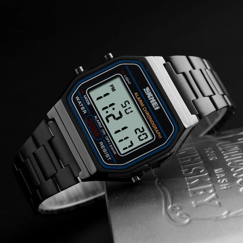 Sport Digital Wristwatch for Men Stainless Steel Waterproof Watch