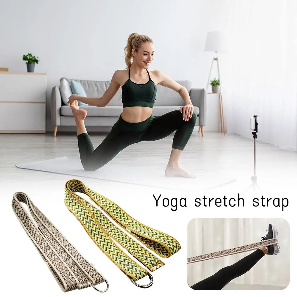 Yoga Stretch Strap Premium Cotton Blend with Metal D-Ring Buckle