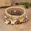 Butterfly Beaded Bracelet Set 4Pcs Pink Acrylic Beads for Women