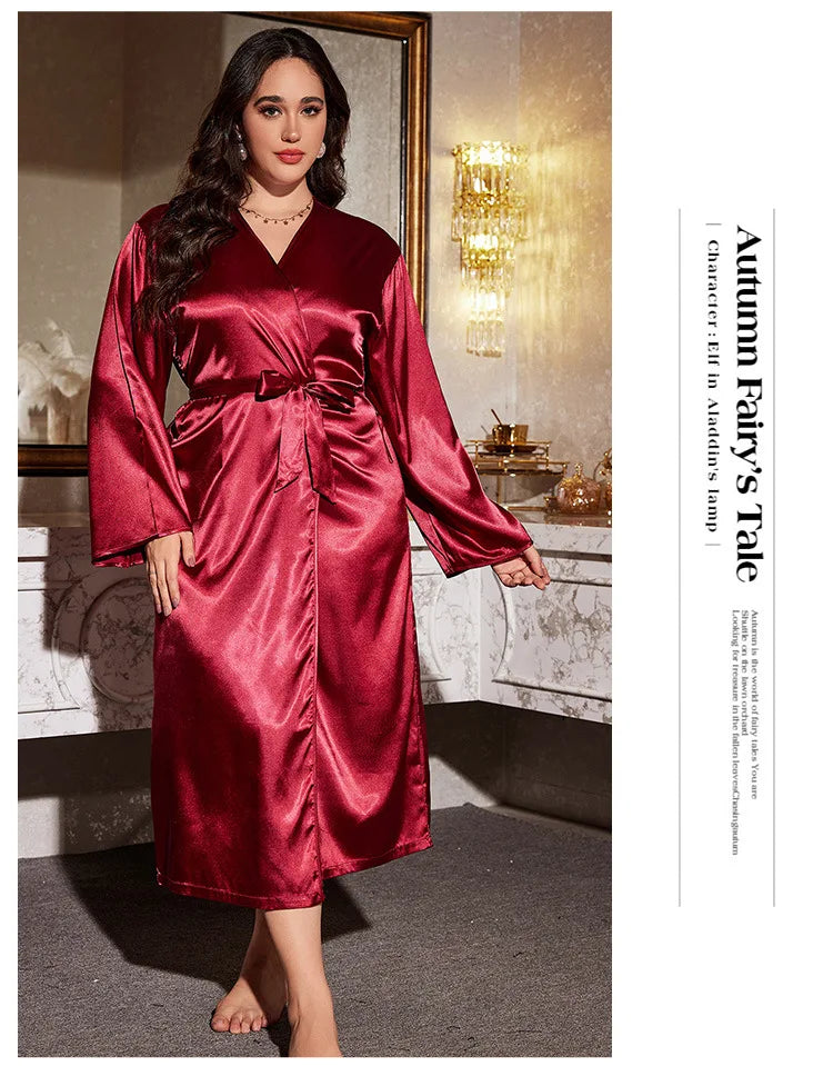 atin Long Robe Plus Size Black Kimono Bathrobe
