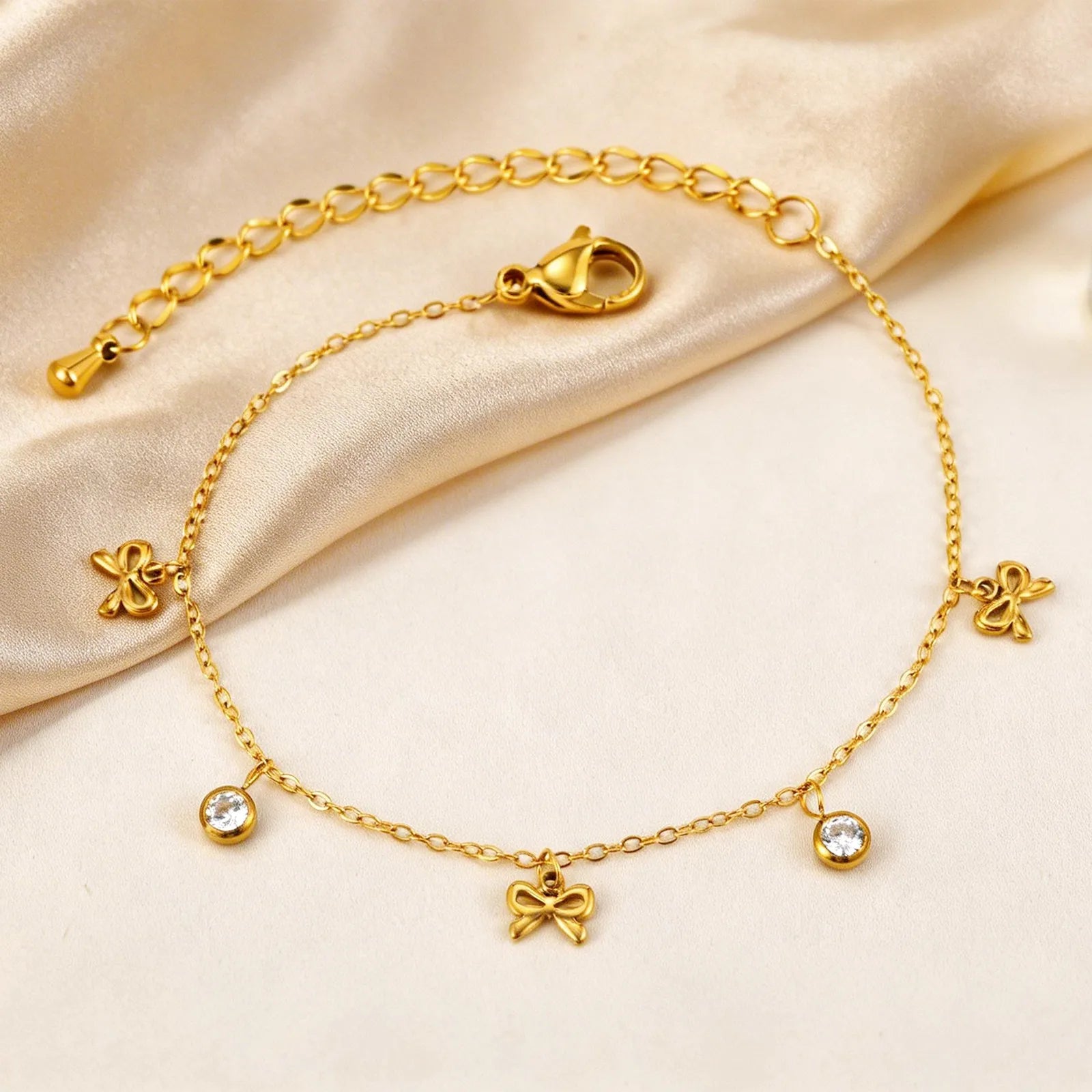 Bow Bracelet 18K Gold Plated Stainless Steel Ribbon Jewelry